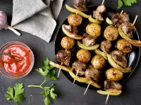 Jigsaw Puzzle Kebabs with potatoes