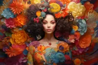 Bulmaca Brown-haired woman in flowers