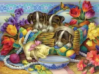 Jigsaw Puzzle Puppies and kitten