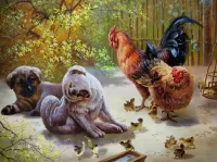Jigsaw Puzzle Puppies and chickens