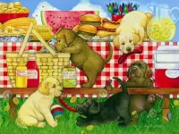 Rompecabezas Puppies at the picnic
