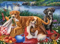 Jigsaw Puzzle Puppies at the picnic