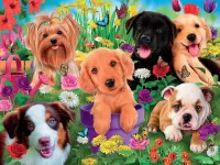 Jigsaw Puzzle Puppies in the garden
