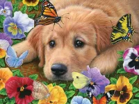 パズル Puppy and butterflies