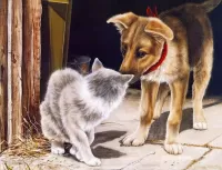 Пазл Щенок и кошка