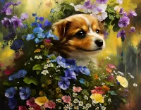 Jigsaw Puzzle Puppy in bloom