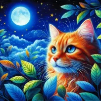 Jigsaw Puzzle Blue night, red cat