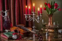 Bulmaca Violin and candles