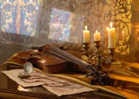 Jigsaw Puzzle Violin and candles