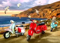 Jigsaw Puzzle Scooters on the shore