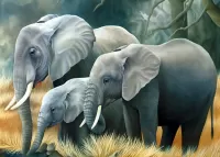 Quebra-cabeça Elephants at the watering