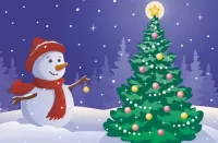Слагалица Snowman and Christmas tree