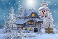 Пазл Снеговик у дома