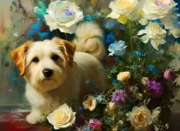 Jigsaw Puzzle Dog in roses
