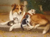 Пазл Собака и котята