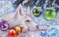 Слагалица Dog under the Christmas tree