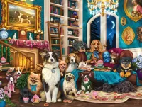 Jigsaw Puzzle Dogs in the library