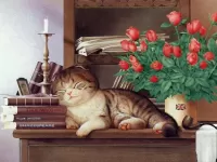 Jigsaw Puzzle Kitten and roses