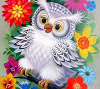 Quebra-cabeça Owl and flowers