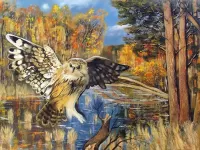 Puzzle Owl above the lake