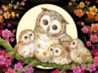 Слагалица Owl with chicks