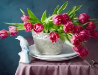 Jigsaw Puzzle Statuette and tulips