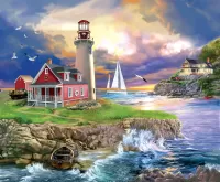 Jigsaw Puzzle Sunset Point Lighthouse