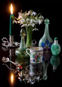 Bulmaca Candle and snowdrops