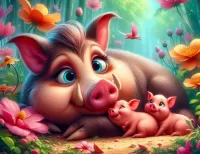 Rompecabezas Pig with piglets