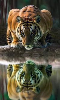 Puzzle Tiger and reflection