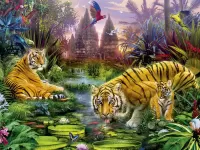 Jigsaw Puzzle Tigers at watering