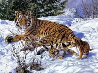 Пазл тигрица с тигрятами