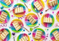 Bulmaca Cake on rainbow plates