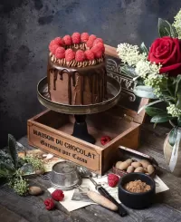 Bulmaca Cake with raspberries
