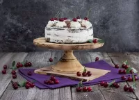 Jigsaw Puzzle Cake with cherries