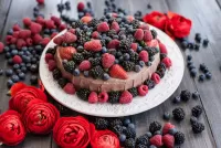 Jigsaw Puzzle Cake with berries