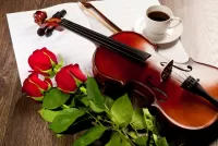 Quebra-cabeça Three roses and a violin