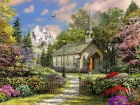 Jigsaw Puzzle church in mountains
