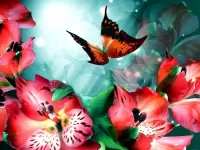 Пазл Цветы и бабочка