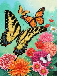 Jigsaw Puzzle Flowers and butterflies