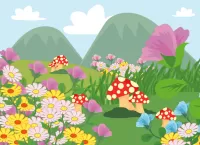 Jigsaw Puzzle Flowers and toadstools