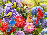 Пазл Цветы и птицы