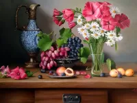 Jigsaw Puzzle Flowers and grapes