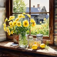 Слагалица Flowers by the window