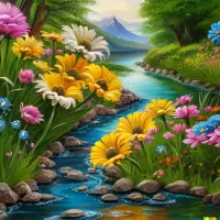 Jigsaw Puzzle Flowers by the water