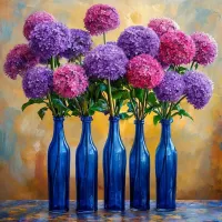 Jigsaw Puzzle Flowers in blue vases