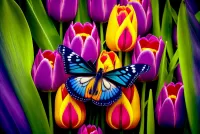 Rompecabezas Tulips and butterfly