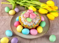 Jigsaw Puzzle Tulips and Easter cake