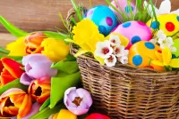 Jigsaw Puzzle Tulips and Easter eggs