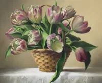 Jigsaw Puzzle Tulips in the basket